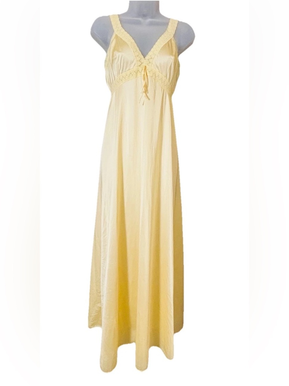 VIntage 60-70's Vanity Fair Womens Yellow Nylon Maxi Nightgown Lace Trim Size 34 - Picture 10 of 10